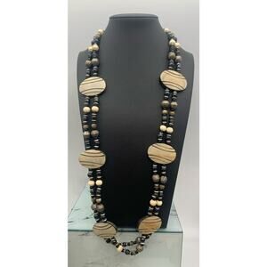 Earth Tones Boho Double Strand Wood Metal And Acrylic Beaded Necklace